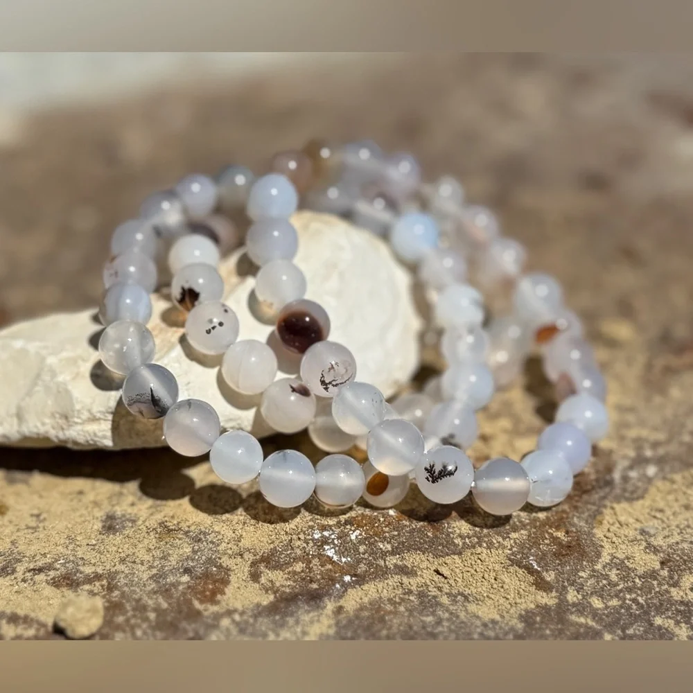 Authentic Montana Agate Precious Gemstone Crystal Beaded Stretch Bracelet - Picture 10 of 10